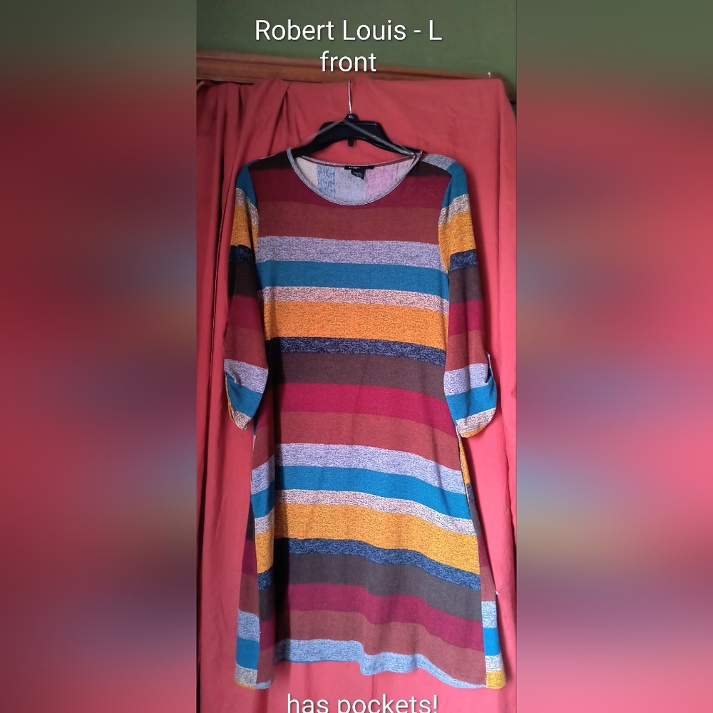 Striped Multicolor Knit Dress - Teal, Mustard, Burgundy
